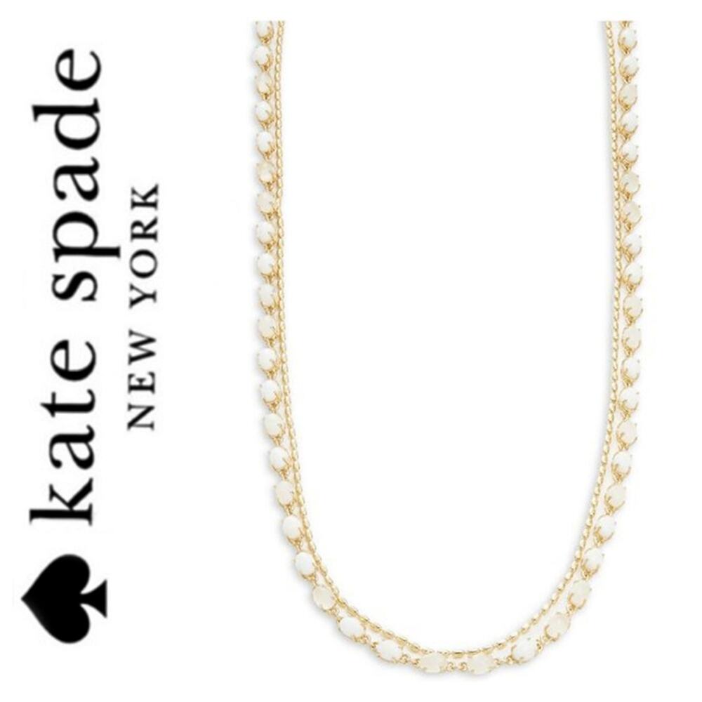 KATE SPADE NWT Necklace – Double Strand Long Gold & White Seastone Necklace